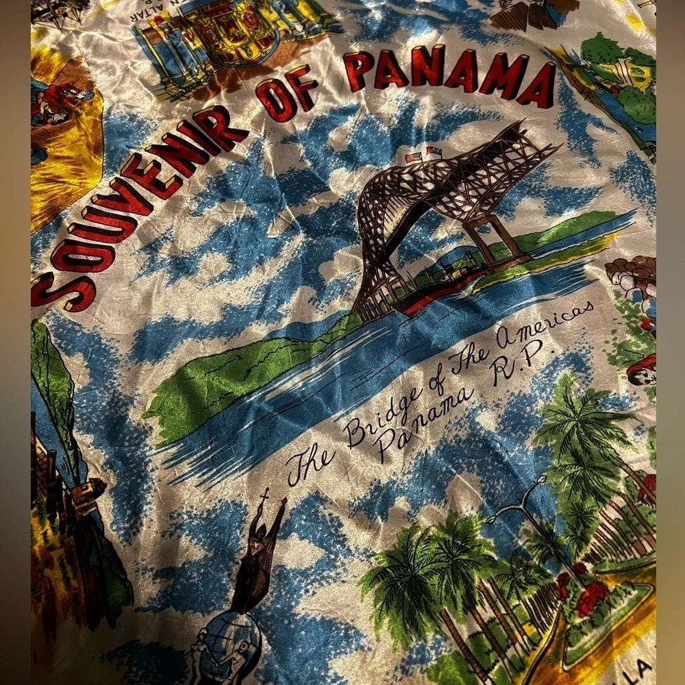 Vintage Souvenir of Panama Rayon Scarf